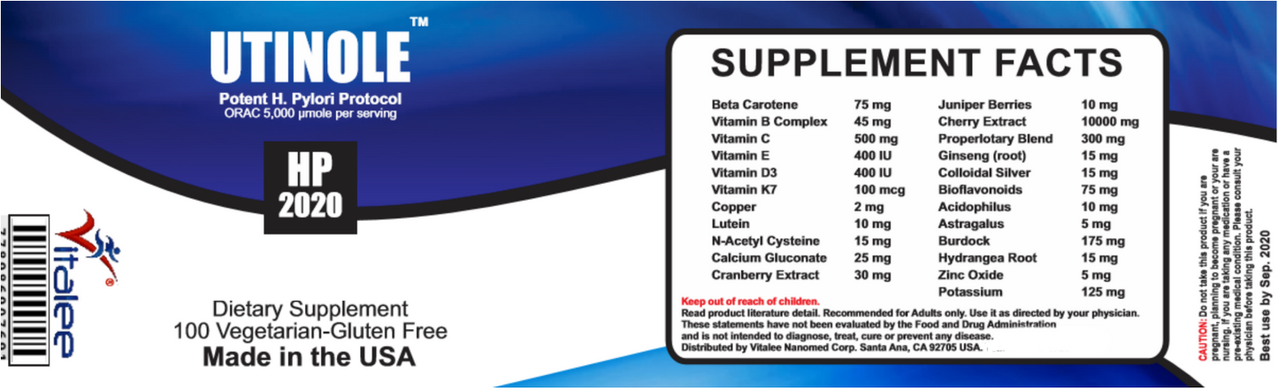 Utinole HP 2020- Potent Helicobacter Pylori Supplement ( 60ct)
