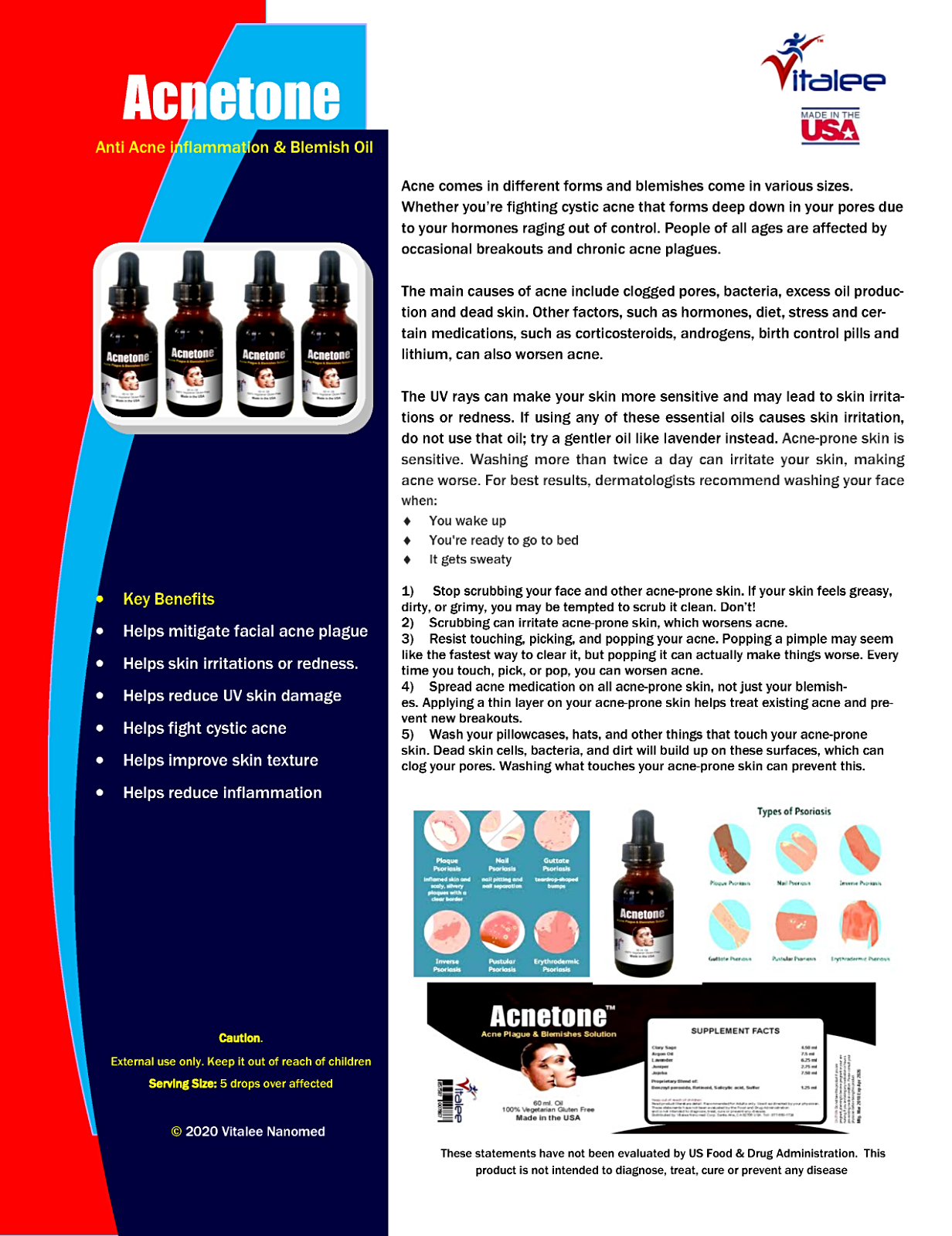 Acnetone-Vitalee Anti Acne inflammation & Blemish Non-Sticky Oil (30/60 ml )