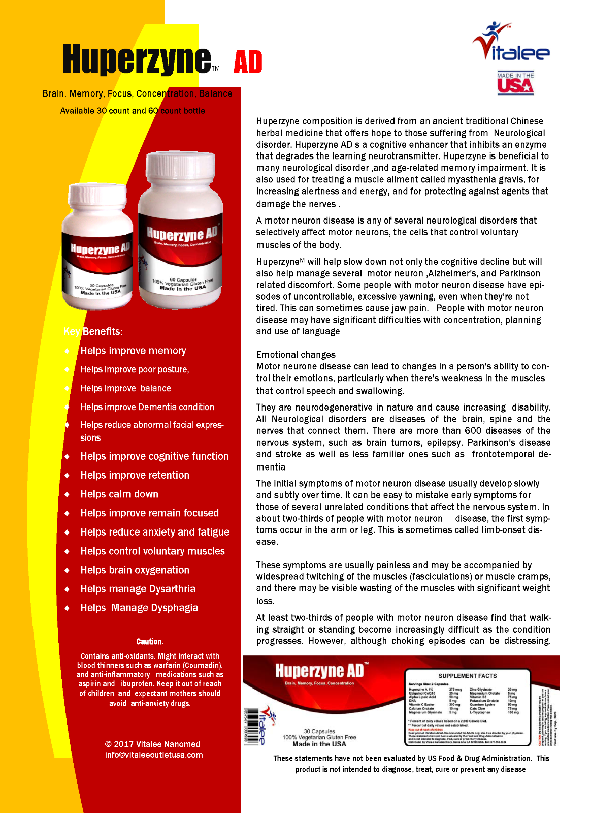 Huperzyne-Nerves System. Boost Memory, Focus, Concentration (Caps 30 ct)