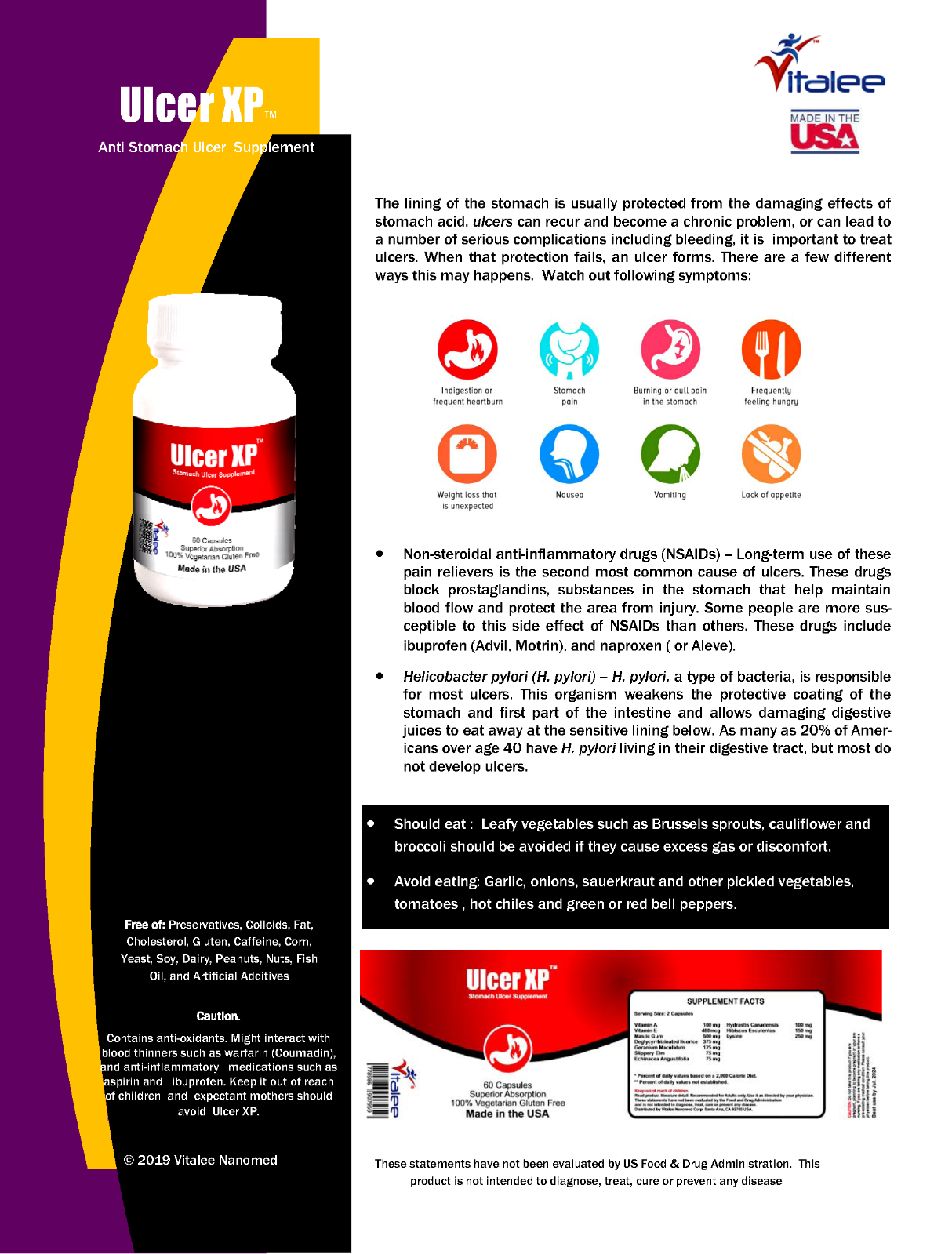 Vitalee Ulcer XP Economy Pack-Stomach Ulcer Help Supplement (3 Bottles of 60ct)