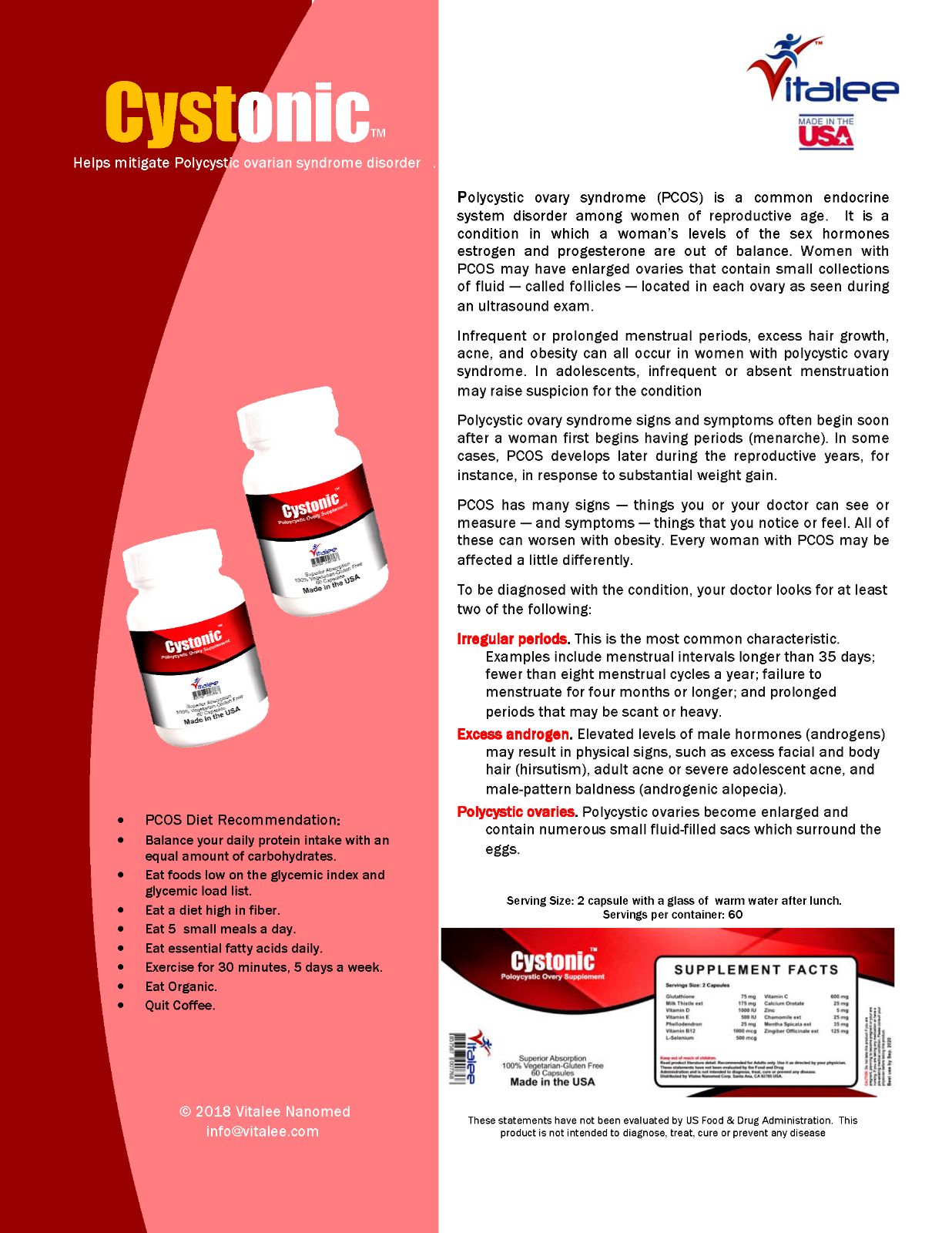 Cystonic- Polycystic Ovary Disorder & Anti Hepatitis Supplement (Capsule 60ct)
