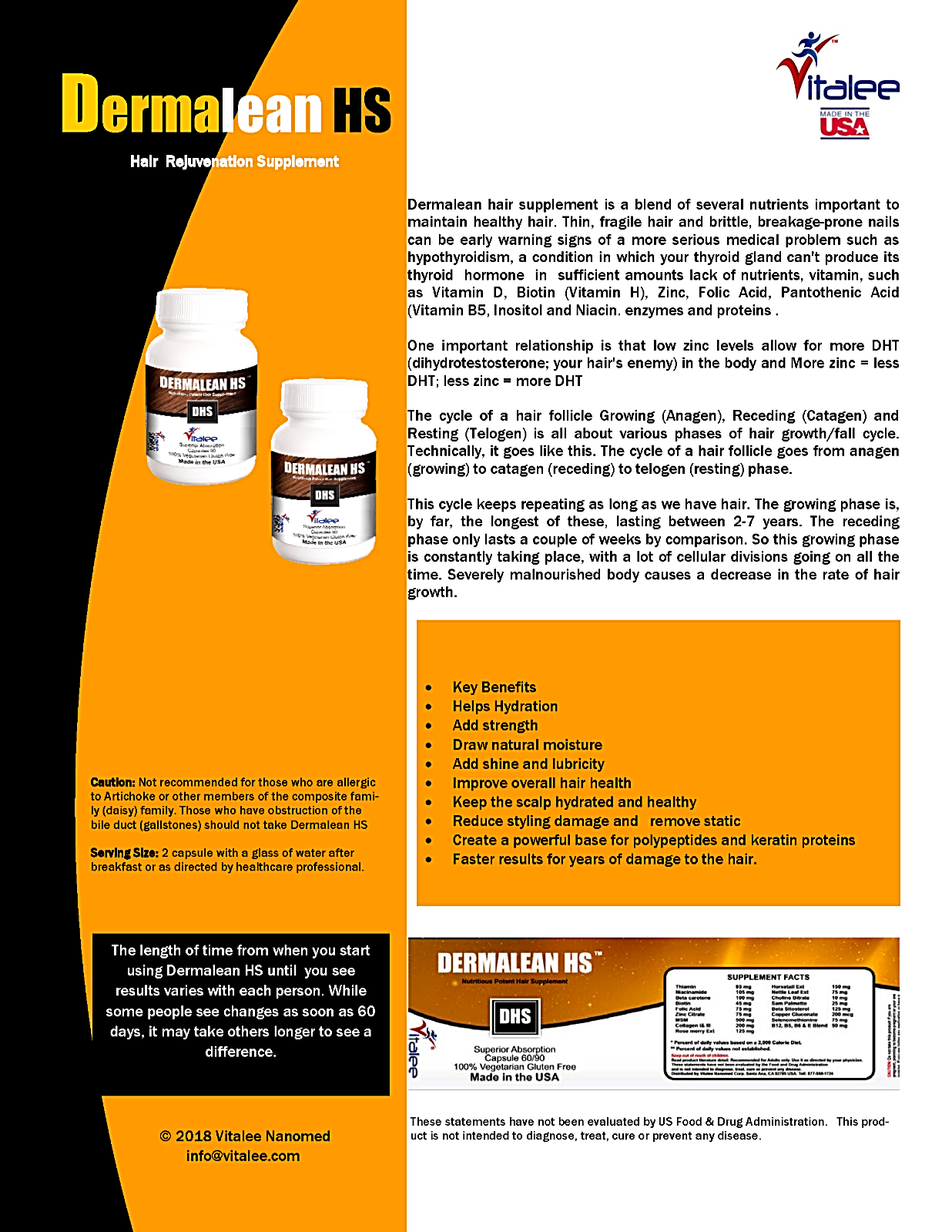 1098-Dermalean HS Hair Strong Roots, Split and Repair Supplement (Capsule 90)