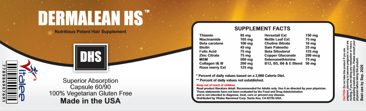 Dermalean HS Hair Strong Roots, Split and Repair Supplement (Capsule 90)