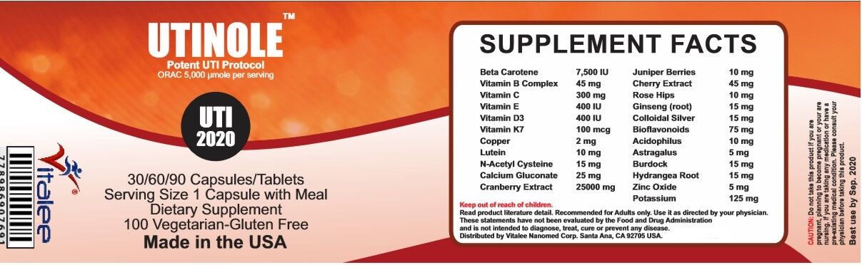 Utinole UTI 2020. Ultimate Urinary Tract Infection Protection (Capsule 60ct)