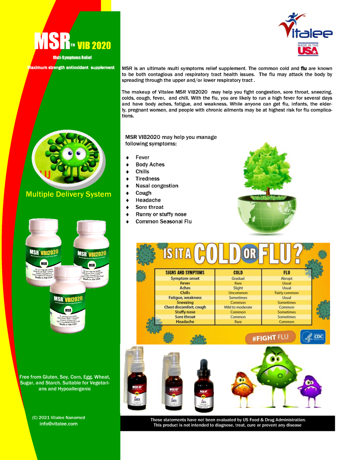 MSR VBI- Anti-Flu, Cold, Cough, Sore throat, Asthma, Chills & Fever-(Caps 30 ct)