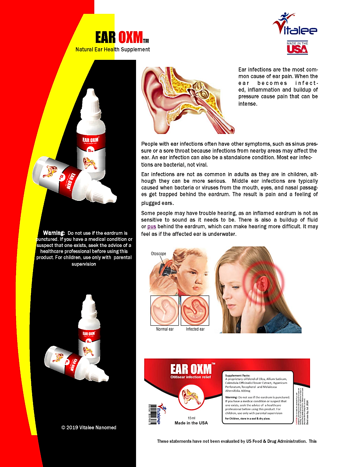 EAR OXM- Natural Ear Aches and Infection Drops Starts working on contact (15 ml)