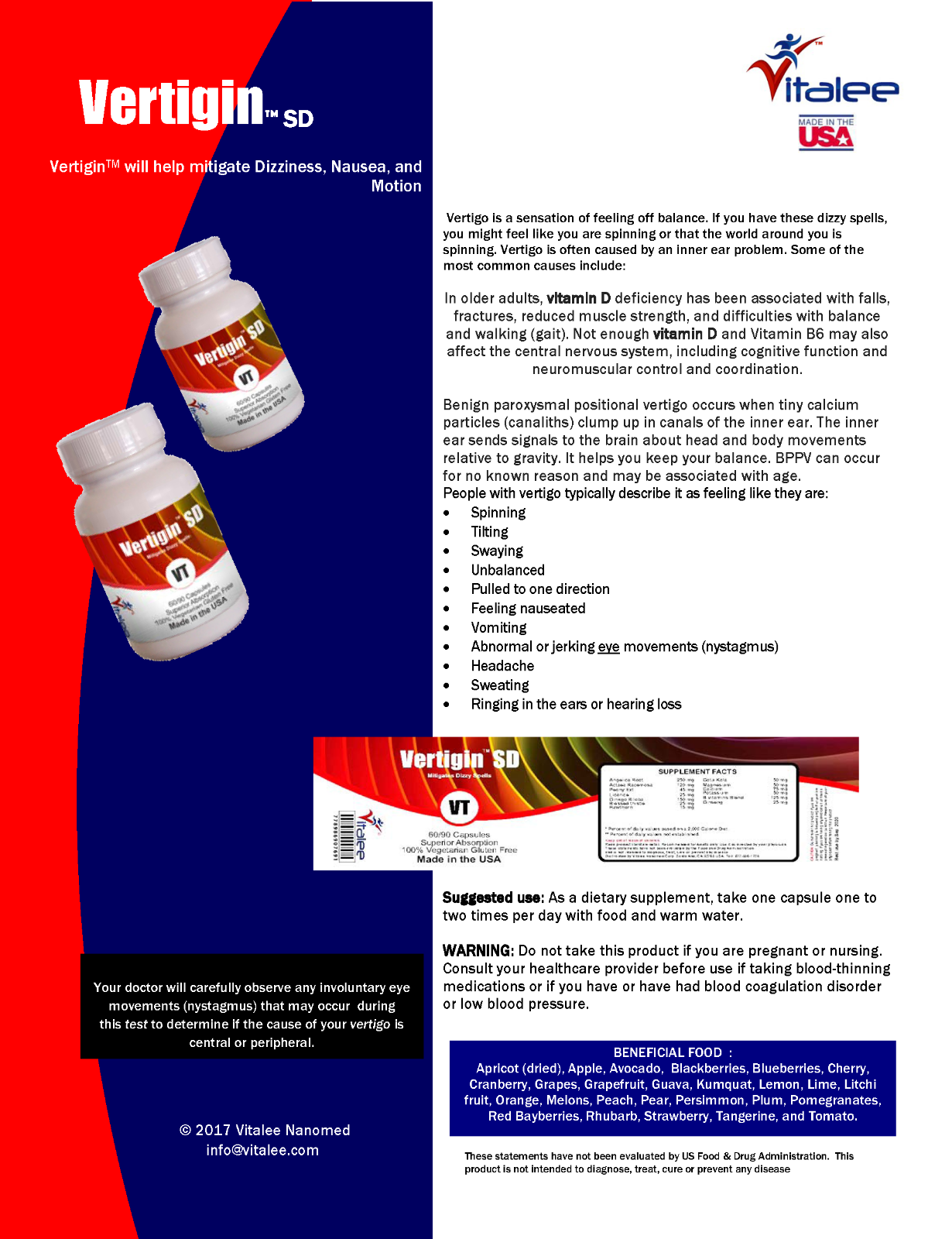 Vitalee Vertigin VT Dizziness, Nausea, and Motion Supplement(Capsule 60ct)