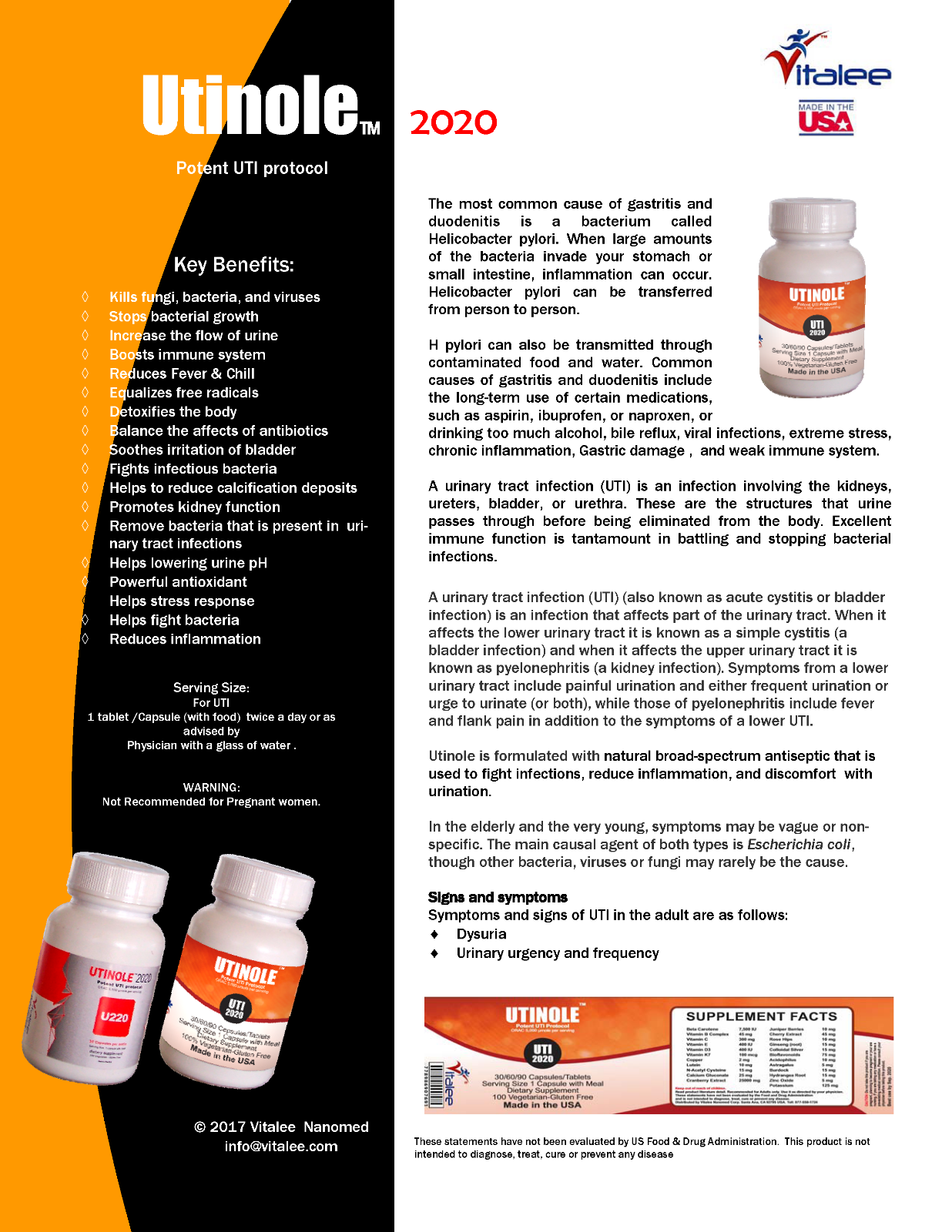 Utinole UTI 2020. Ultimate Urinary Tract Infection Protection (Capsule 60ct)