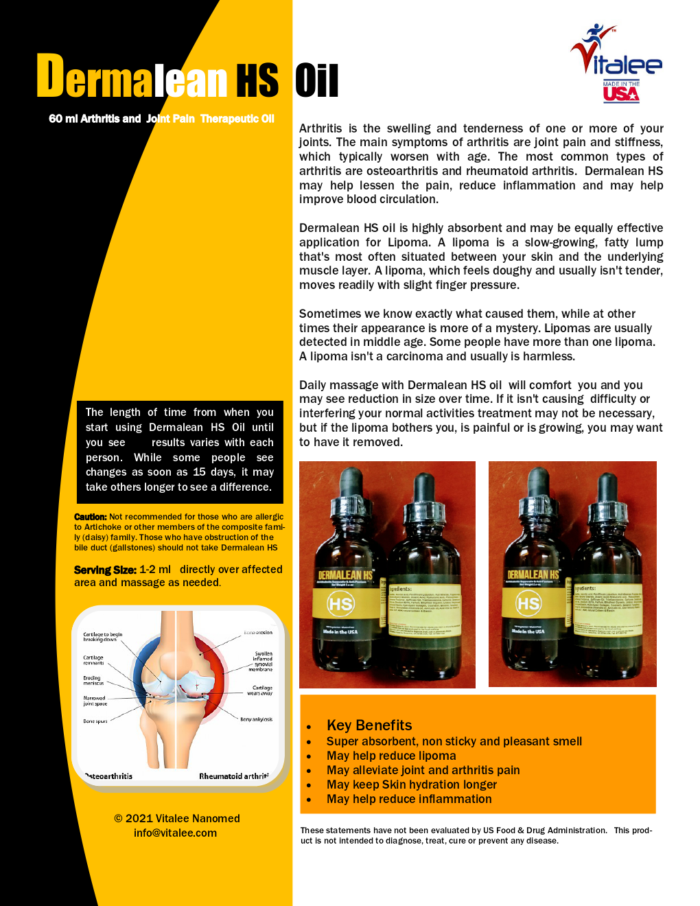 Dermalean HS Arthritis and Joint Pain Therapeutic Oil (1 Bottle, 60 ml)