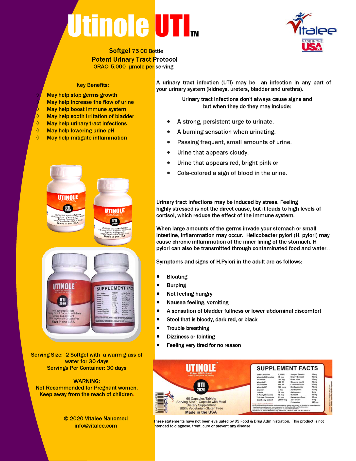 1049-UTI 2020. Rapid Urinary Tract Infection Rapid Relief (Softgel 60ct)