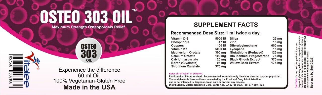 Osteo 303 Oil-Osteoporosis, Arthritis, Osteopenia Massage Oil (60 ml)