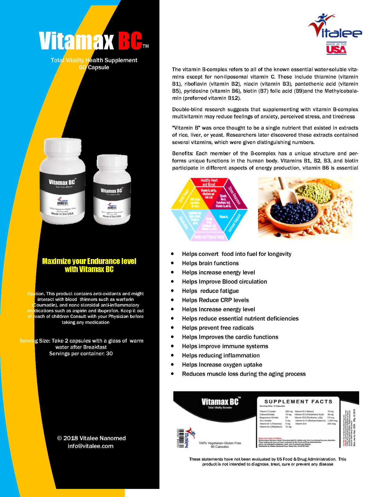 Vitamax BC-Multivitamin B complex Super Absorbent Fuel for Life.(Capsule 60ct )