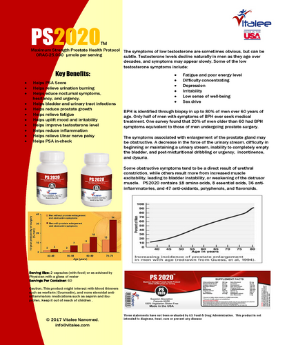 Prostate BPH Helper. Watch Gleason score go down with PS2020.(Caps 60ct)