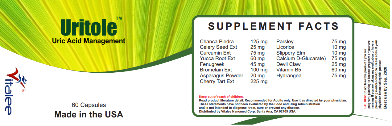 Uritol-Oxalate Stone Stoper, Gout Relief and Uric Acid buildup Flush (Caps 60ct)