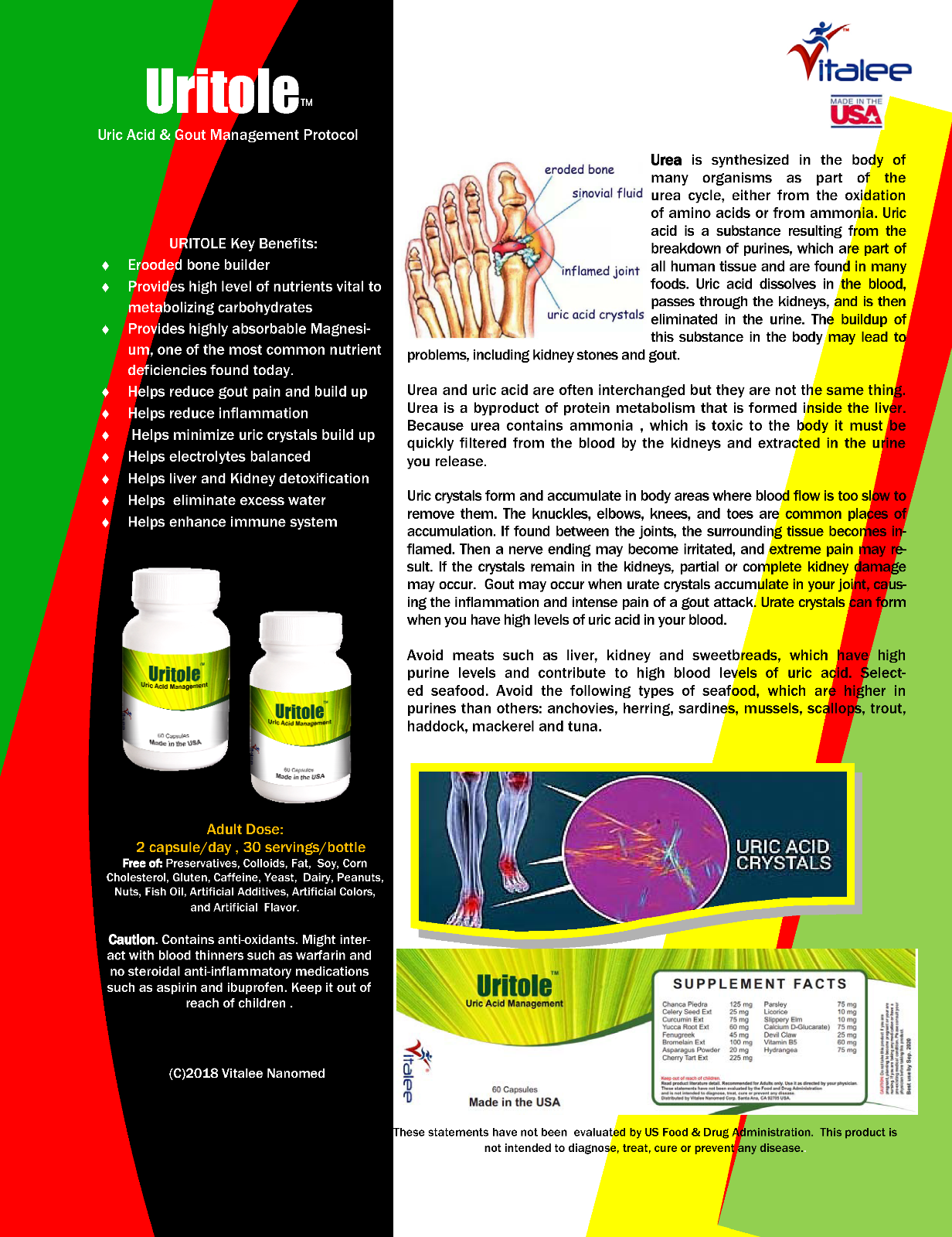 Uritol-Oxalate Stone Stoper, Gout Relief and Uric Acid buildup Flush (Caps 60ct)