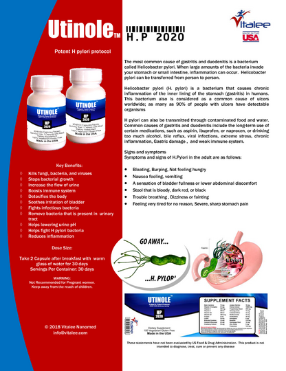 Utinole HP 2020- Potent Helicobacter Pylori Supplement ( 60ct)