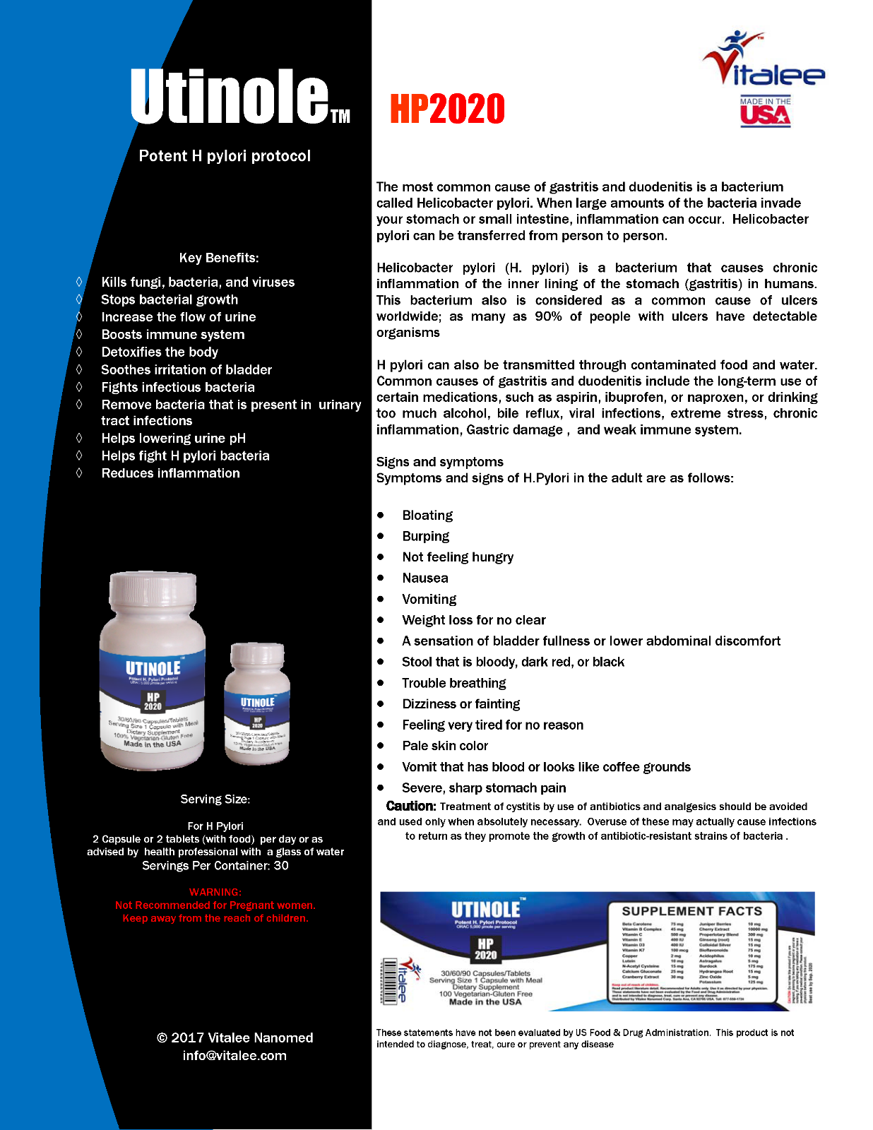 Utinole HP 2020- Potent Helicobacter Pylori Supplement ( 60ct)