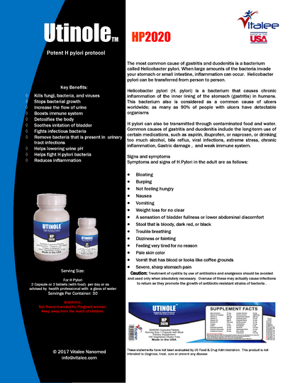 Utinole HP 2020- Potent Helicobacter Pylori Supplement ( 60ct)