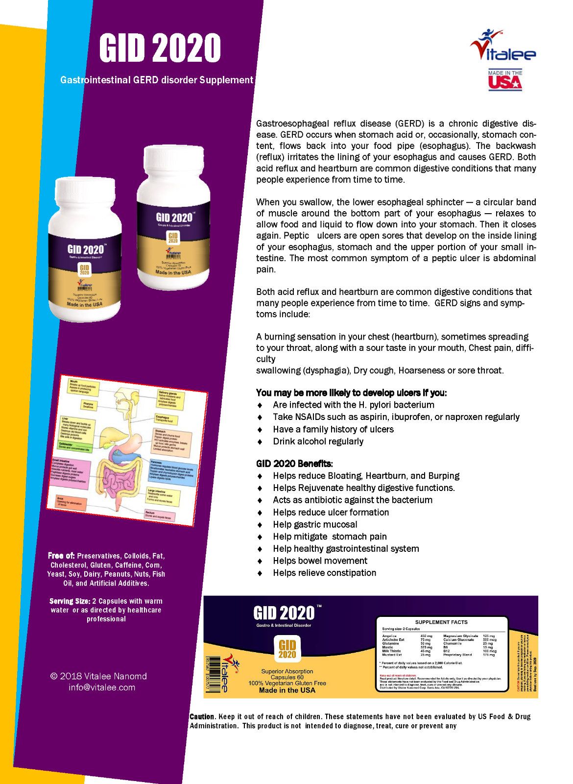 GID 2020-Gastrointestinal Disorder- Helps Bloating, Heartburn/GERD (3X 60ct)