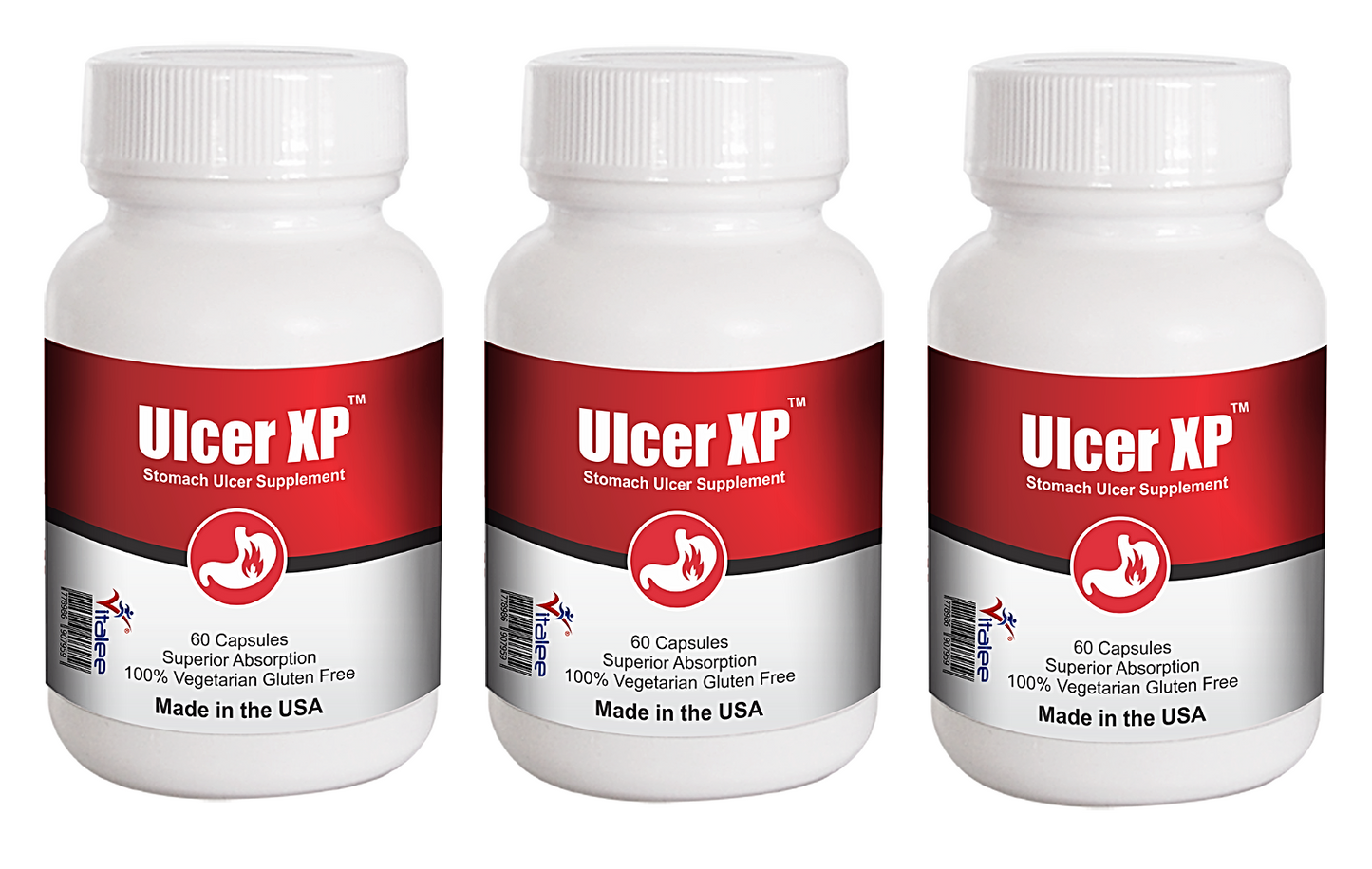 Vitalee Ulcer XP Economy Pack-Stomach Ulcer Help Supplement (3 Bottles of 60ct)