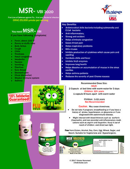 MSR VBI- Anti-Flu, Cold, Cough, Sore throat, Asthma, Chills & Fever-(Caps 30 ct)