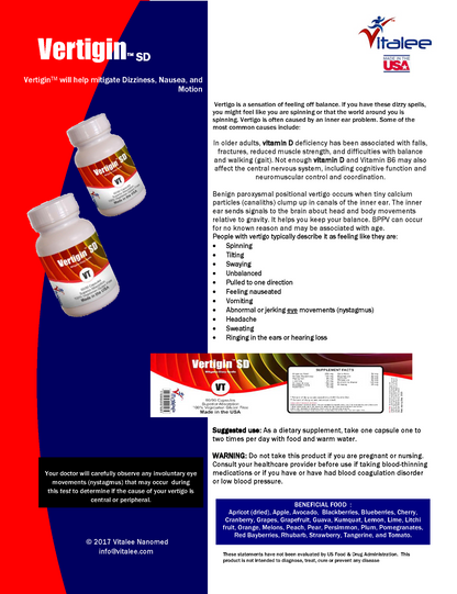 Vitalee Vertigin VT Dizziness, Nausea, and Motion Supplement(Capsule 60ct)