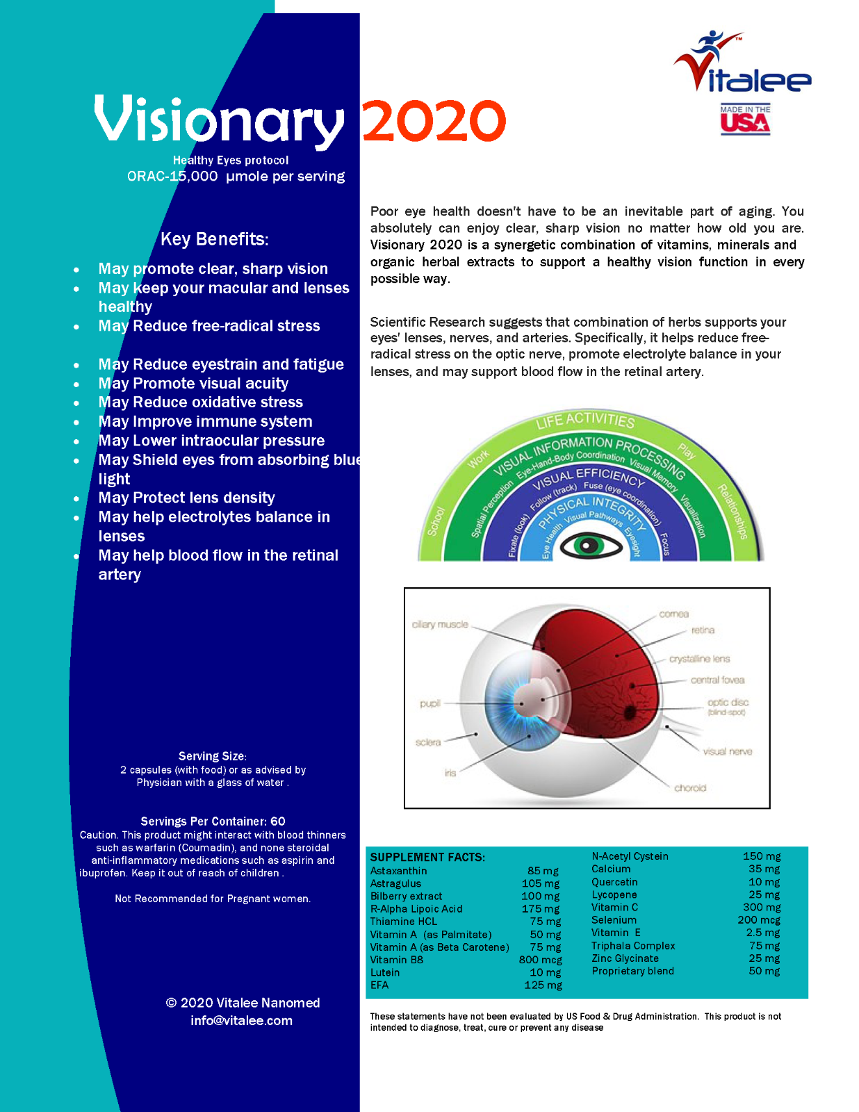 Visionary 2020 Vision Macular Health and Eyes Overlight Sensitivity