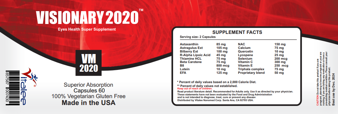 Visionary 2020 Vision Macular Health and Eyes Overlight Sensitivity