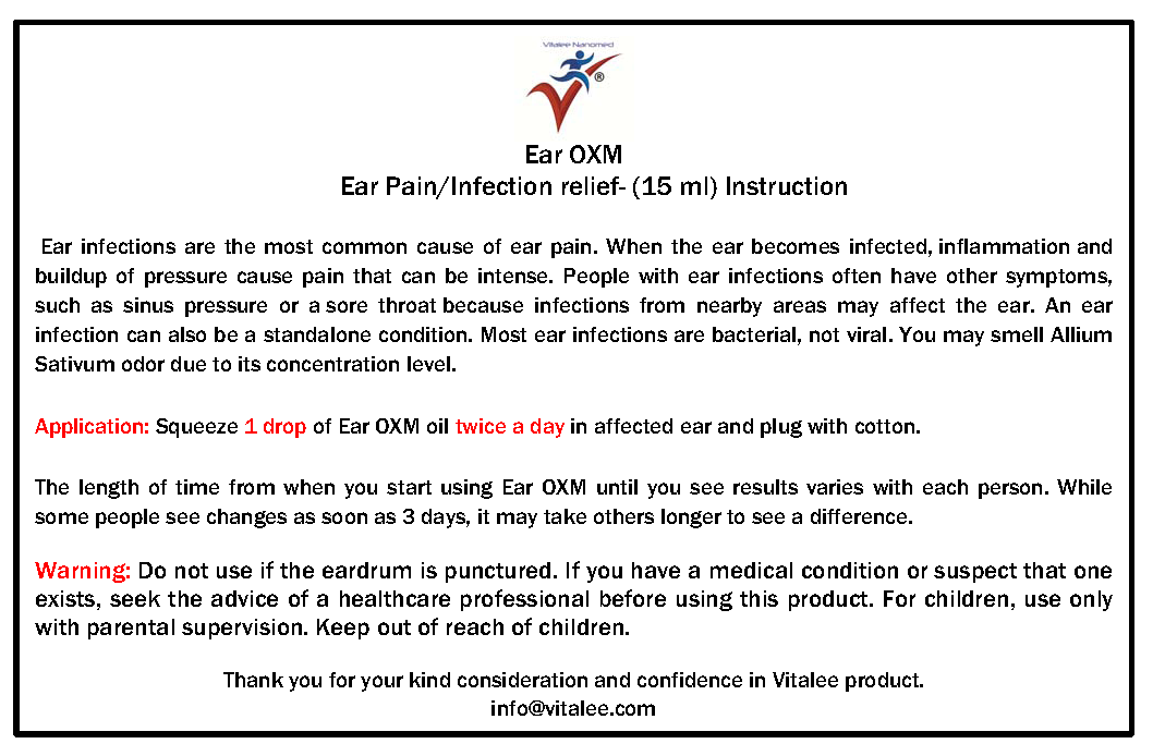 EAR OXM- Natural Ear Aches and Infection Drops Starts working on contact (15 ml)